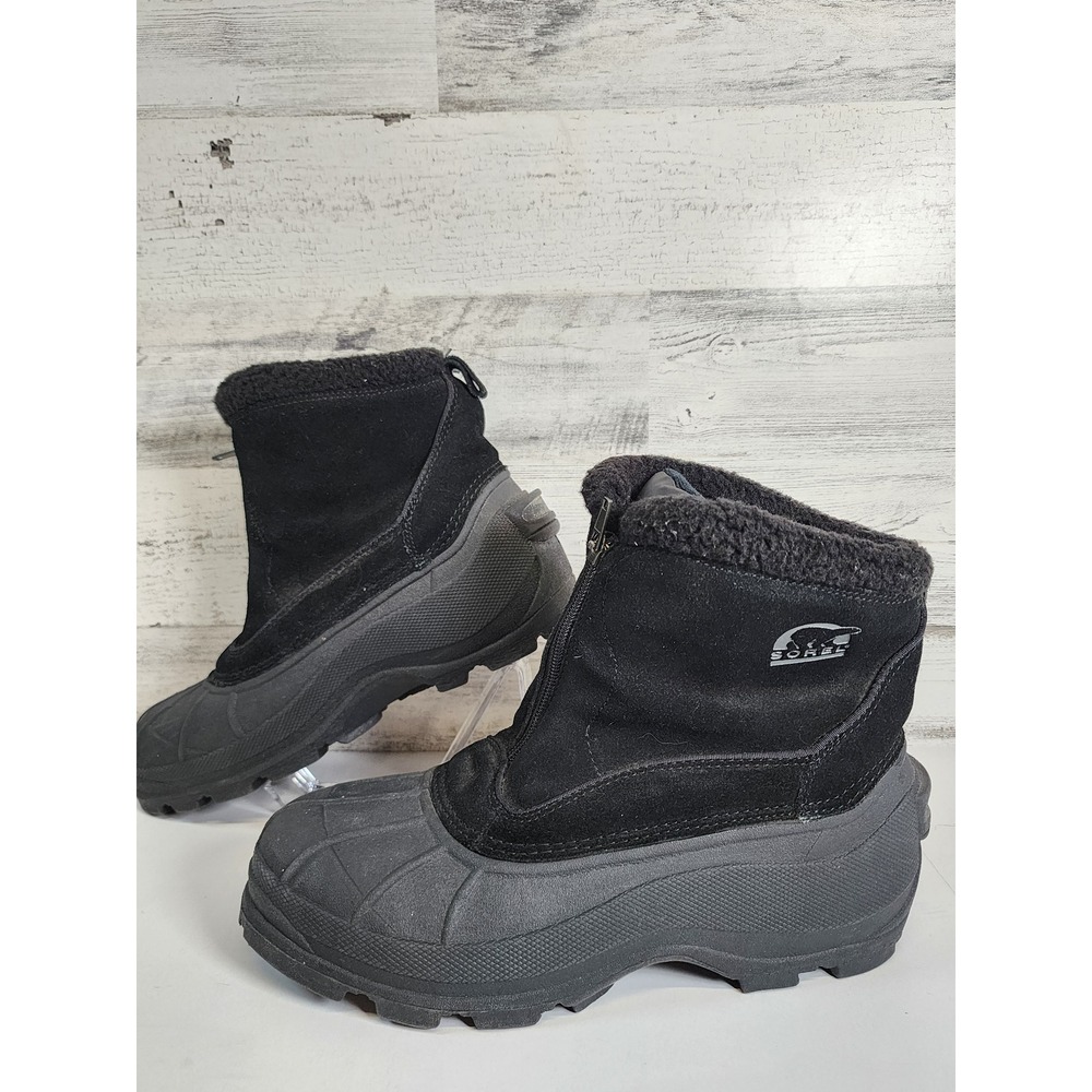 Sorel Crestwynd Winter Boots Women 9.5 Black Zip Front Faux Fur Trim Fair